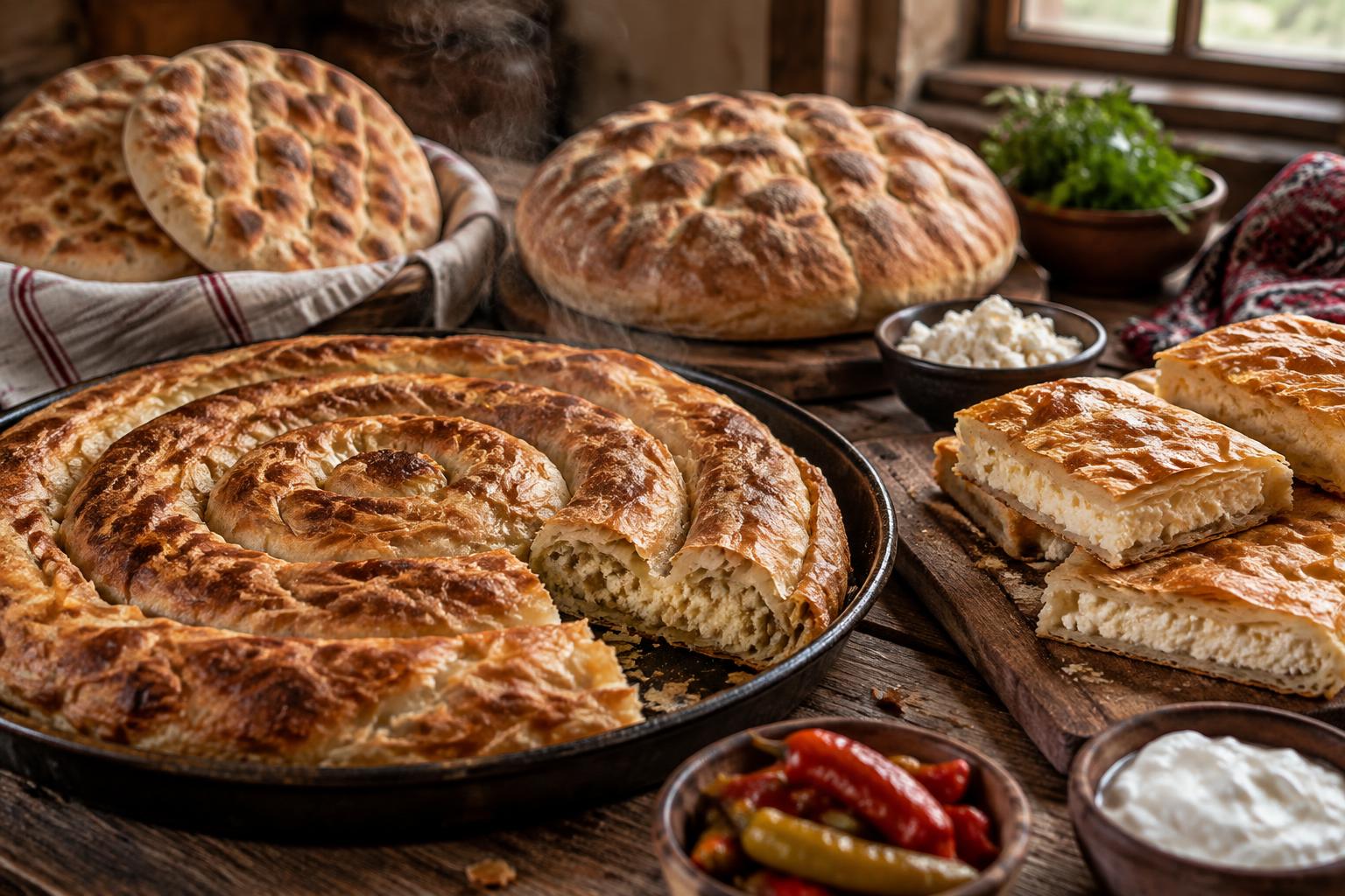 Frischer Somun, Lepinja, Burek und Käse-Pita